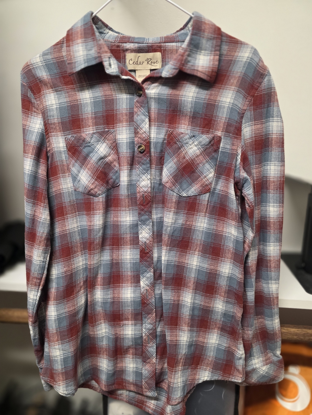 Women's Red & Blue Plaid Button-Up Shirt